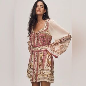 New with tags FARM Rio for Anthropologie Pink and Cream Midi Dress